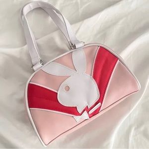Vintage Playboy Womens Pink Handbag with White Playboy Bunny / Custom Lining